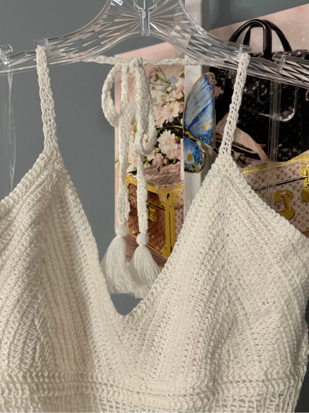 186 • White Crochet Bodice Halter Palazzo Pants Romper - Picture 9 of 11